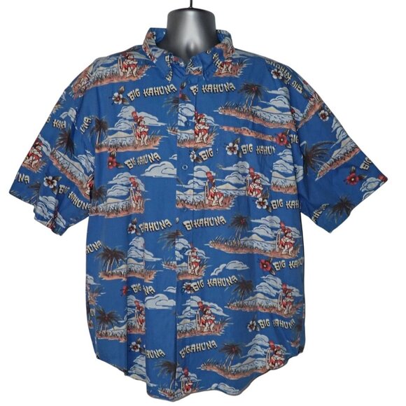 Vintage Big Dogs Hawaiian Shirt Men 3X Kahuna Blue Tropical Surf Vacation Cruise - Picture 1 of 5